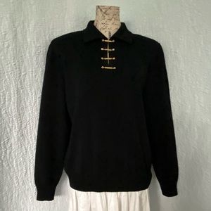 St John Collection Vintage Santana Knit Polo Pullover Black